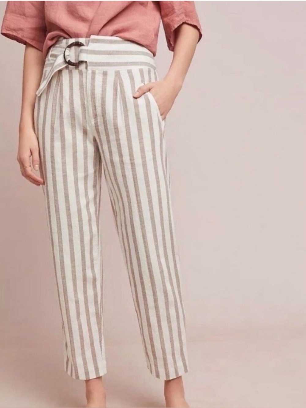 Anthropologie Oasis Striped Pants Linen Blend Size 2P